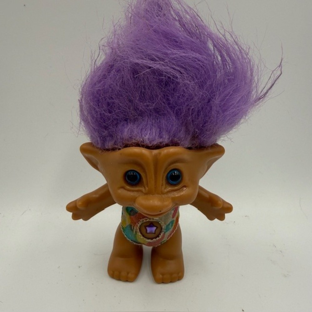Vintage Ace Novelty Treasure Troll Doll Purple Hair Star Jewel Blue Eyes‎ 90s